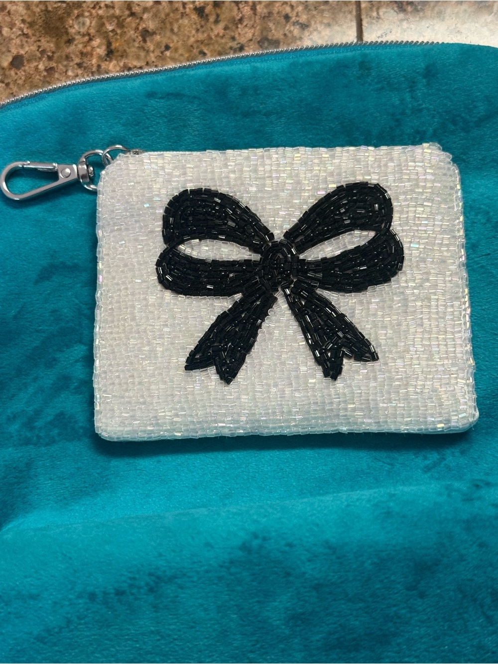 Beaded Black Bow Card & Key Pouch